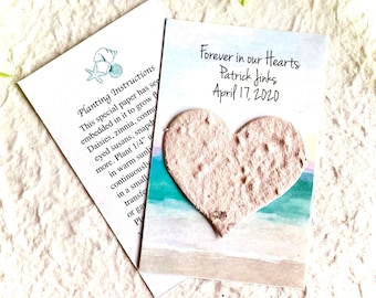 Lembrancinhas de Memorial na Praia com Coração de Papel Semente Florido - Cartões Personalizados