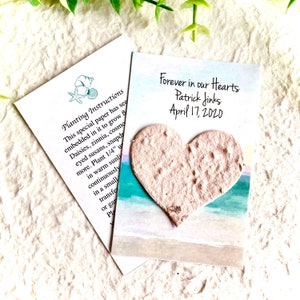 Beach Memorial Favors with Flower Seed Paper Blooming Heart - Personalized Cards