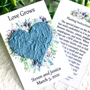 Carte de cadeaux de mariage succulente personnalisée en papier graine - L'amour grandit - Couleur de coeur à planter au choix