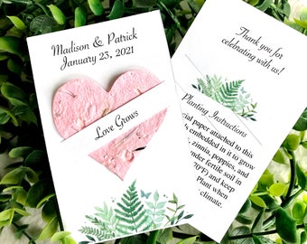Biglietti di auguri per matrimonio personalizzati con cuori di carta con semi di fiori - Love Grows Ferns