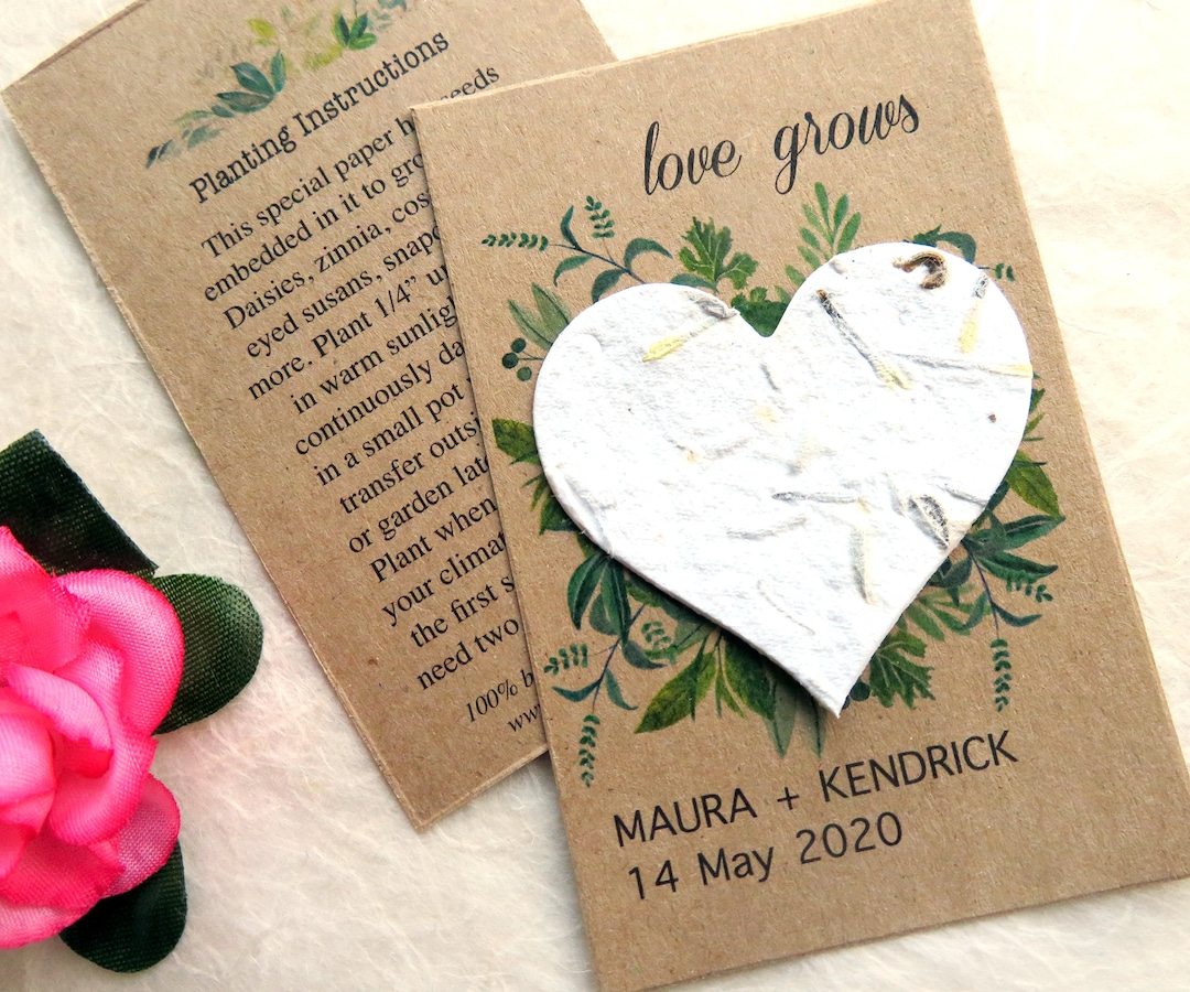 24 Seed Paper Wedding Favors - Plantable Hearts Personalized Cards - Etsy
