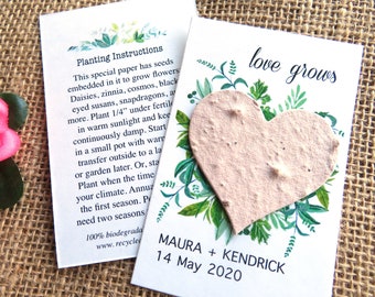 Wedding Favors Seed Paper Heart Love Grows Cards - Recycled Eco Friendly - Personalized