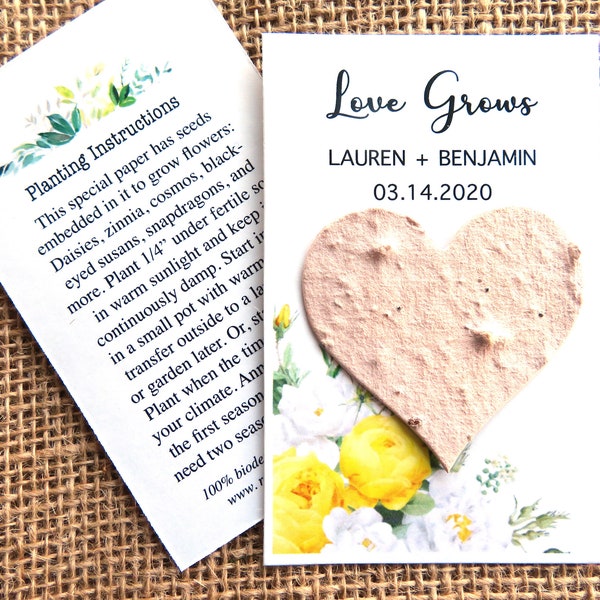 Plantable Yellow Rose Accent - Seed Paper Love Grows Bridal Shower Favors - Wedding Favors