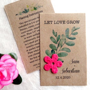Tropical Let Love Grow Bomboniere per matrimonio - Biglietti di auguri in carta ecologica con semi e fiori piantabili