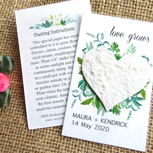 Cadeaux de mariage personnalisés L'amour qui pousse en papier - Coeur blanc à planter - Respectueux de l'environnement - Verdure
