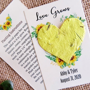 Cadeaux de mariage tournesol à planter - Cartes personnalisées L'amour grandit - Coeurs en papier de graines de fleurs rouges