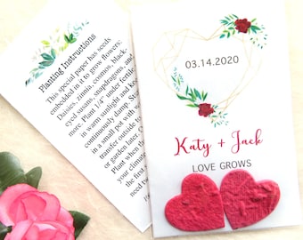 Plantable Hearts Love Grows Personalized Boho Wedding Favor Cards - Geometric Rose Gold Seed Paper