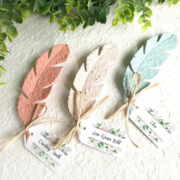 Love Grows Wild Plantable Boho Wedding Favors Seed Paper Feathers - Faded Vintage