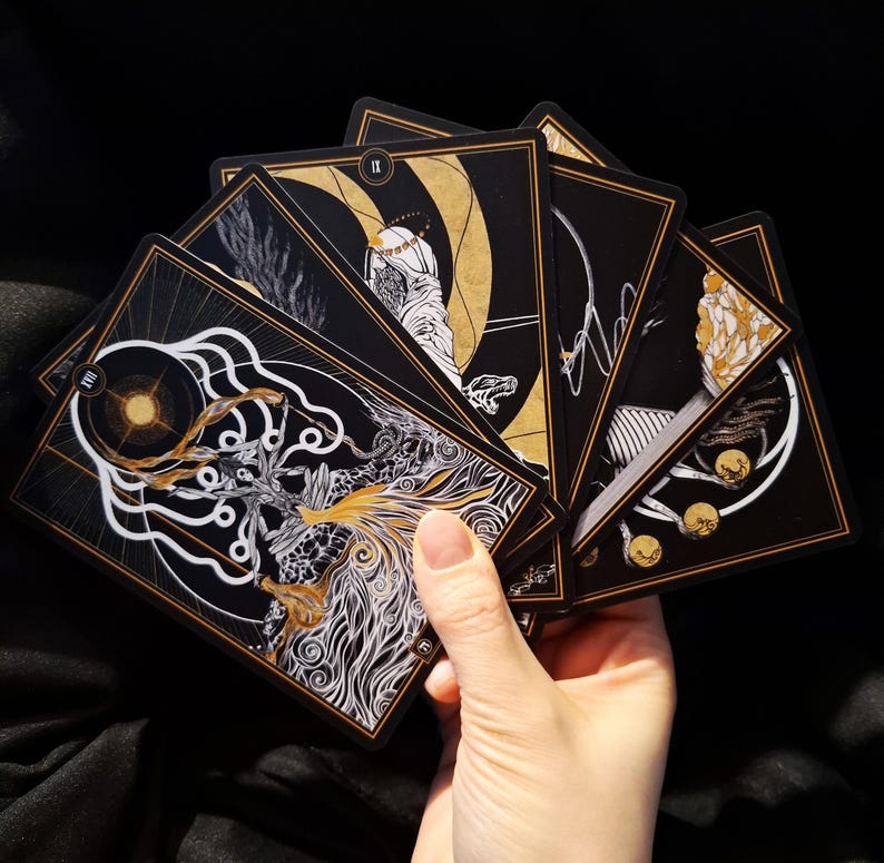 Conjunction Tarot Deck: Hand-Drawn Alchemy Oracle Cards with Gold Foil (80 Cards) image 9
