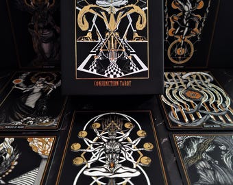 Conjunction Tarot Deck: Hand-Drawn Alchemy Oracle Cards with Gold Foil (80 Cards)