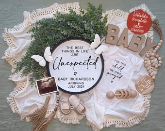 Digital Pregnancy Announcement, Gender Neutral Baby Announcement, Editable Template, Social Media Pregnancy Reveal, Unexpected Pregnancy