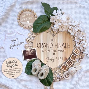 Gran finale dell'annuncio di gravidanza digitale, ultimo annuncio del bambino, download digitale immediato, modello di gravidanza modificabile, social media