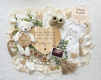 Mother's Day Second Baby Announcement, Digital Pregnancy Announcement, Editable Pregnancy Template Instant Download, Baby Number 2 Template