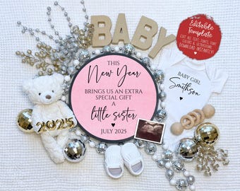 New Year Little Sister Pregnancy Announcement: Editable Social Media Reveal (Digital)