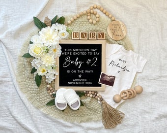 Mother's Day Second Baby Announcement, Digital Pregnancy Announcement, Gender Neutral, Editable Template, Social Media Reveal, Baby Number 2