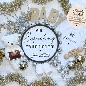 Faire-part de grossesse numérique pour le Nouvel An, faire-part de bébé magique 2025, révélation échographique des réseaux sociaux de janvier, bébé de Noël neutre