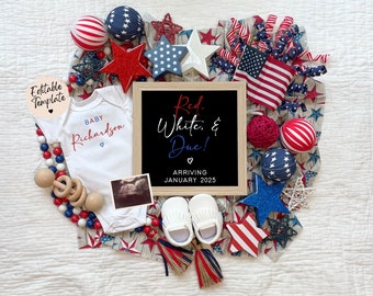 Fourth of July Pregnancy Announcement, Digital Baby Announcement, 4th of July Editable Template, Social Media Reveal, Summer Announcement