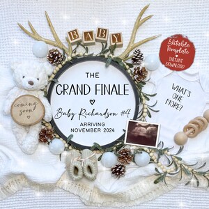 Weihnachten Last One Schwangerschaftsankündigung Digital, großes Finale Baby, geschlechtsneutrale Feiertagsbabyankündigung, bearbeitbare Schwangerschaftsvorlage