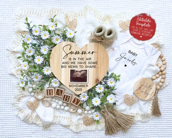 Summer Pregnancy Announcement Template: Editable Digital Download