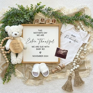 Mother&#39;s Day Second Baby Announcement, Digital Pregnancy Announcement, Gender Neutral, Editable Template, Social Media Reveal, Baby Number 2