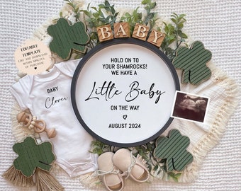 St. Patrick&#39;s Day Pregnancy Announcement, Digital Baby Announcement, Instant Download Social Media, Gender Neutral Baby Reveal, Lucky Baby