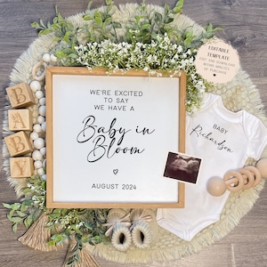 Anuncio de embarazo de Baby In Bloom, Anuncio de bebé digital, Plantilla editable de descarga instantánea, Revelación de redes sociales, Bebé de primavera