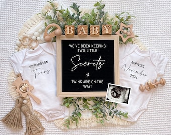 Twins Pregnancy Announcement, Digital Baby Announcement, Twins Baby Reveal Ideas, Editable Pregnancy Template, Social Media Twins Reveal
