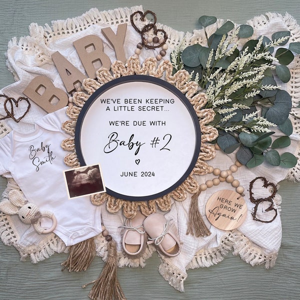 Second Baby Announcement, Digital Pregnancy Announcement, Baby Number 2, Editable Template, Social Media Reveal, Here We Grow Again