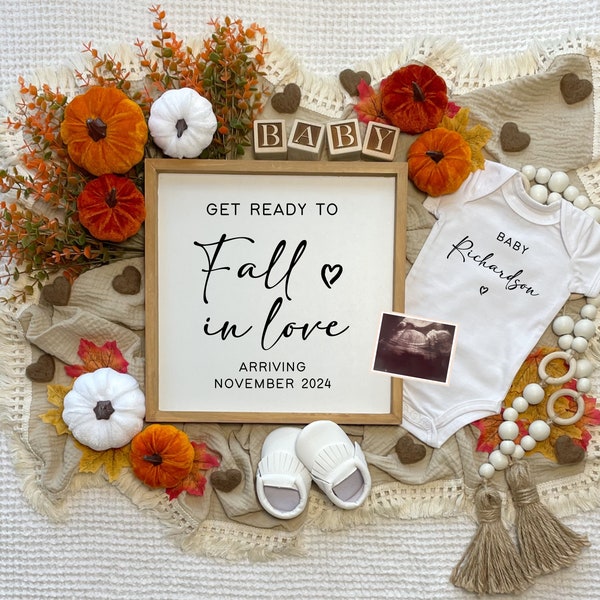 Fall Pregnancy Announcement Digital, Autumn Thanksgiving Baby Announcement, Instant Editable Template, Social Media Reveal, Fall In Love