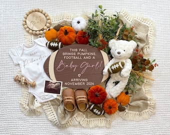 Herbst-Baby-Schwangerschaftsankündigung Digital, Herbst-Danksagung-Babyankündigung, Mädchengeschlechts-Enthüllung, Social Media Reveal, Herbst-Kürbis