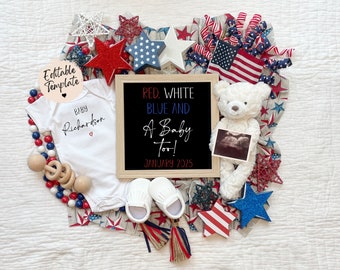 Fourth of July Pregnancy Announcement: Editable Summer Social Media Template (Digital Download)