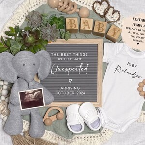 Simple Summer Pregnancy Announcement Digital, Modern Minimalist Gender Neutral Baby Announcement, Editable Social Media Baby Reveal Template