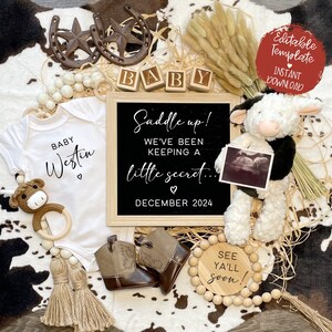 Western Pregnancy Announcement Digital, Cowboy Ranch Baby Announcement Template, Editable Pregnancy Template For Social Media Baby Reveal