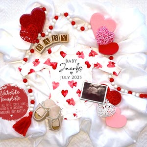Editable Valentine&#39;s Day Digital Pregnancy Announcement, Baby Announcement, Baby Reveal, Social Media Reveal, February, Pregnancy Template