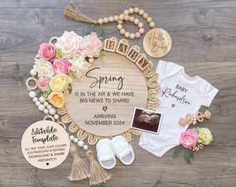 Floral Spring Pregnancy Announcement: Editable Social Media Template (Digital)