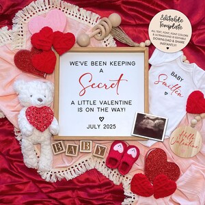 Valentine&#39;s Day Pregnancy Announcement, Baby Announcement, Digital Baby Reveal, Editable Template for Social Media, February Announcement