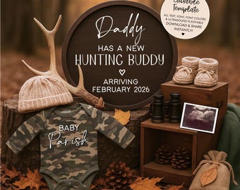 Hunting Pregnancy Announcement, Digital Baby Announcement, Editable Baby Reveal Template Digital Download, Social Media Pregnancy Template