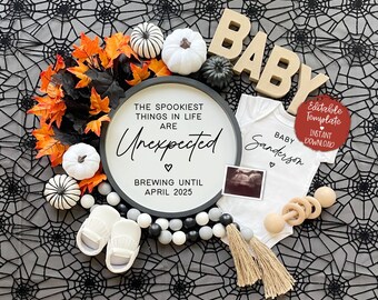 Halloween Pregnancy Announcement: Social Media October Baby Reveal (Digital Template)