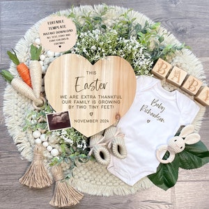 Anuncio de bebé de Pascua personalizable, Anuncio digital de embarazo de primavera, Plantilla editable, Idea para revelar el género, Revelación de embarazo de abril