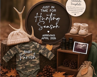 Hunting Pregnancy Announcement, Digital Baby Announcement, Editable Baby Reveal Template Digital Download, Social Media Pregnancy Template