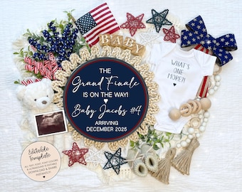 4th of July Pregnancy Announcement Digital, Grand Finale Baby Announcement, Editable Summer Pregnancy Reveal, Social Media Template, Baby #4