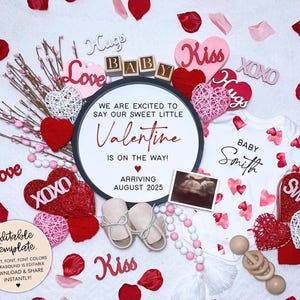 EDITABLE Valentine Pregnancy Announcement, Digital Baby Announcement Template, Social Media Reveal, Neutral Baby February Pregnancy Template