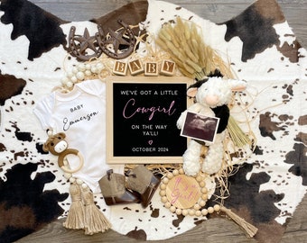 Western Baby Girl Pregnancy Announcement, Digital Cowgirl Announcement, Editable Pregnancy Template, It&#39;s A Girl Gender Reveal, Social Media
