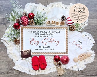 Graviditetsmeddelande för jul, regnbågsfärgad baby, digitalt tillkännagivande för bebis, redigerbar mall för sociala medier med babyavslöjande, handplockad från himlen