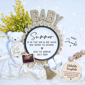 Summer Pregnancy Announcement, Digital Baby Announcement, Gender Neutral Template, Editable Pregnancy Template, Social Media Baby Reveal