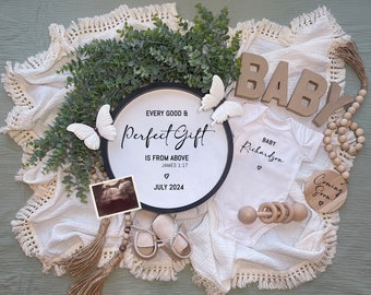 Religious Baby Announcement Digital, Boho Pregnancy Announcement, Editable Template, Social Media Pregnancy Reveal, Gender Neutral Baby