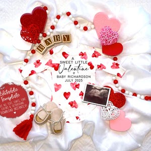 Editable Valentine&#39;s Day Digital Pregnancy Announcement, Baby Announcement, Baby Reveal, Social Media Reveal, February, Pregnancy Template