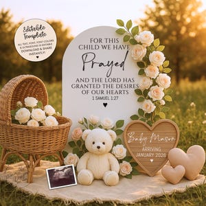 Religious Pregnancy Announcement Template, Digital Baby Announcement, Editable Pregnancy Template Instant Download, For This Child We Prayed
