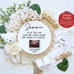 Summer Pregnancy Announcement Template, Digital Pregnancy Announcement, Baby Announcement, Instant Download, Editable Baby Announcement
