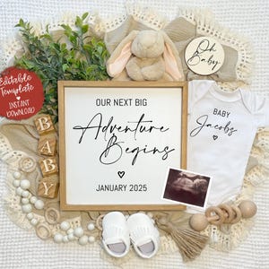 Simple Minimalist Pregnancy Announcement Digital, Gender Neutral Boho Baby Announcement, Modern Editable Social Media Baby Reveal Template